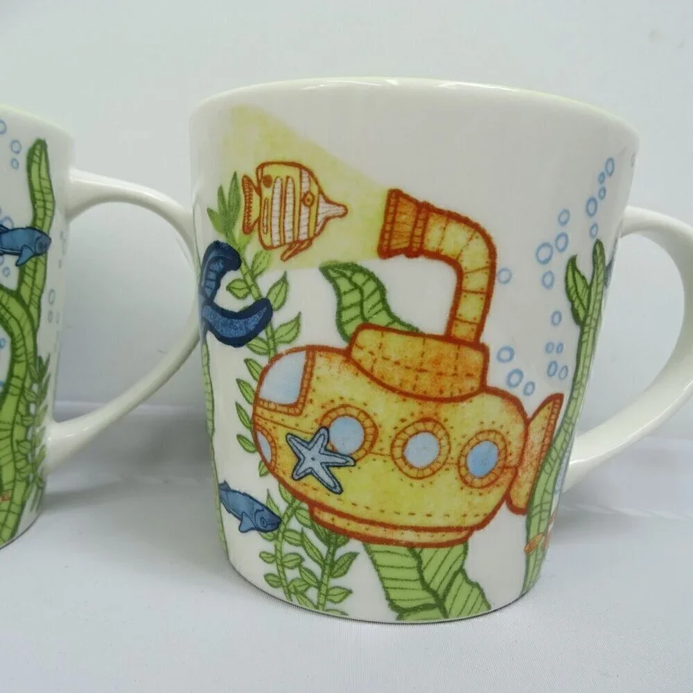 Lot 2 Starbucks Under the Sea Mugs Cup Whale Turtle Submarine Fish Ocean 1 faded